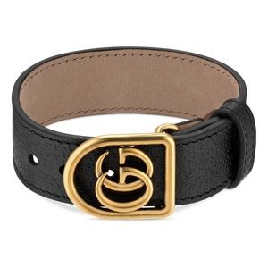 NIB Gucci Marmont Double G Black Leather Adjustable Bracelet Size S $500.00